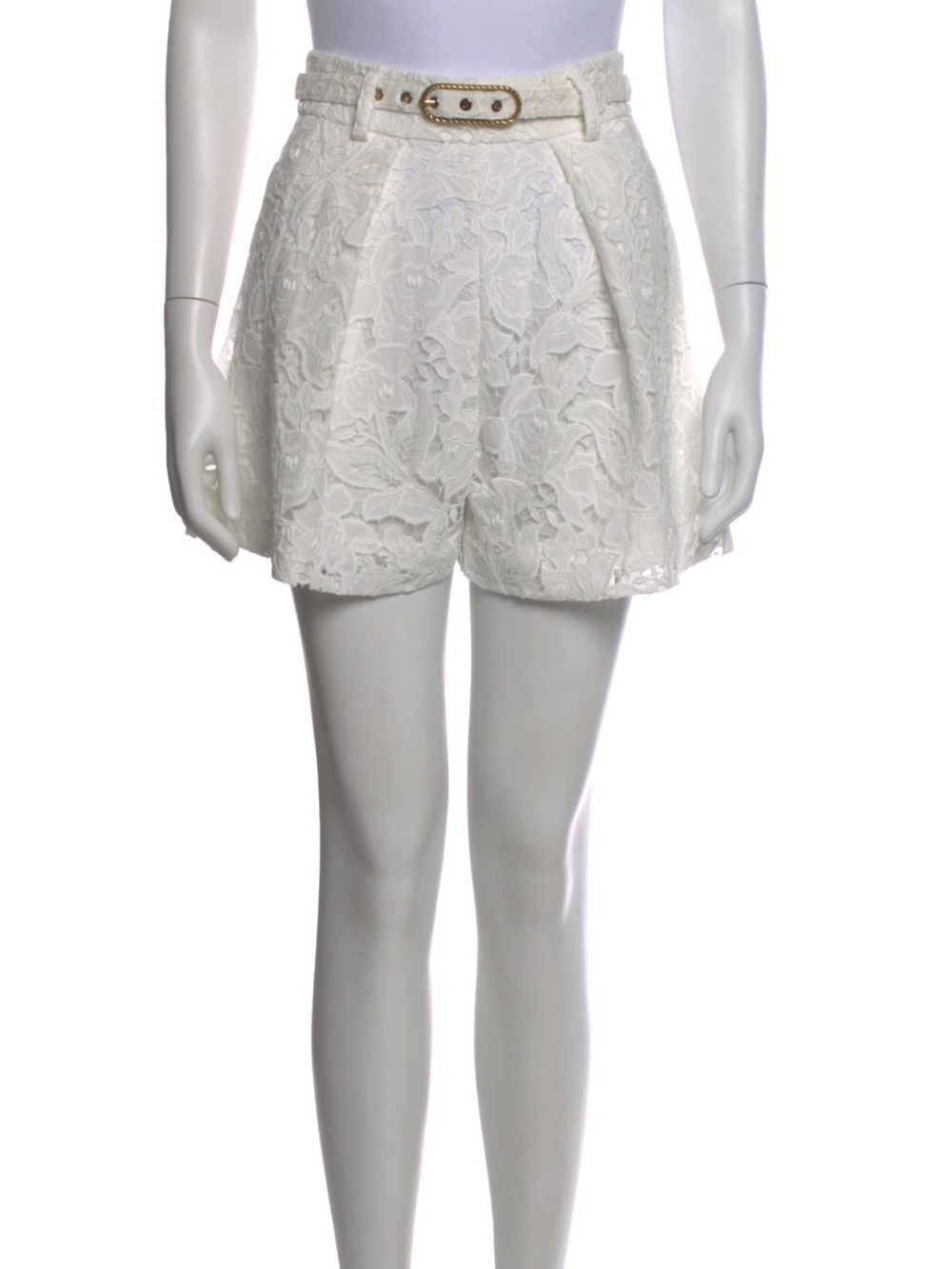 Zimmermann White Floral Lace Overlay Shorts with Belt